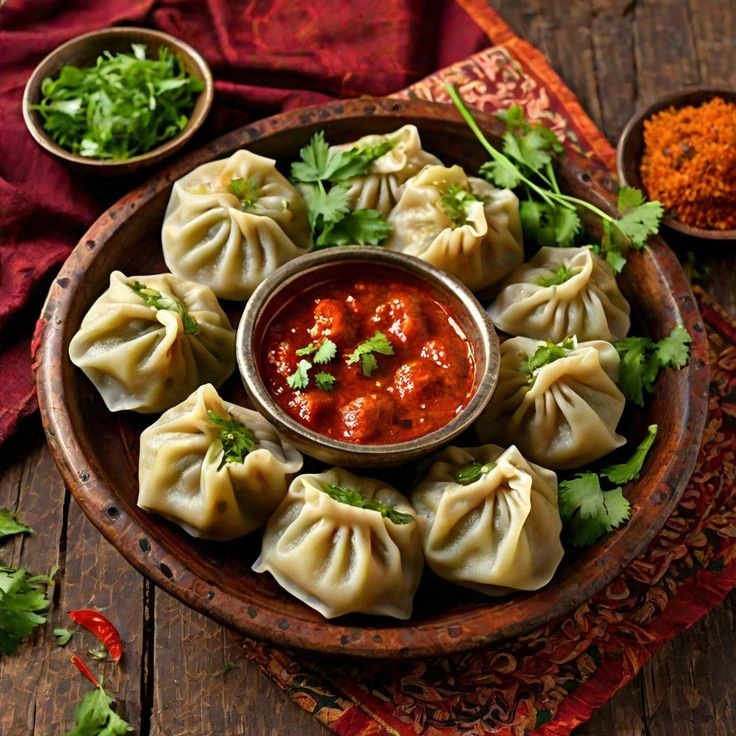 Chicken Momos with Nepalese Roasted Tomato Chutney Recipe.webp